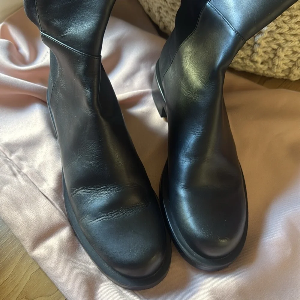 Stuart Weitzman 50/50 Lift Black Leather Stretch Over-The-Knee Boots
